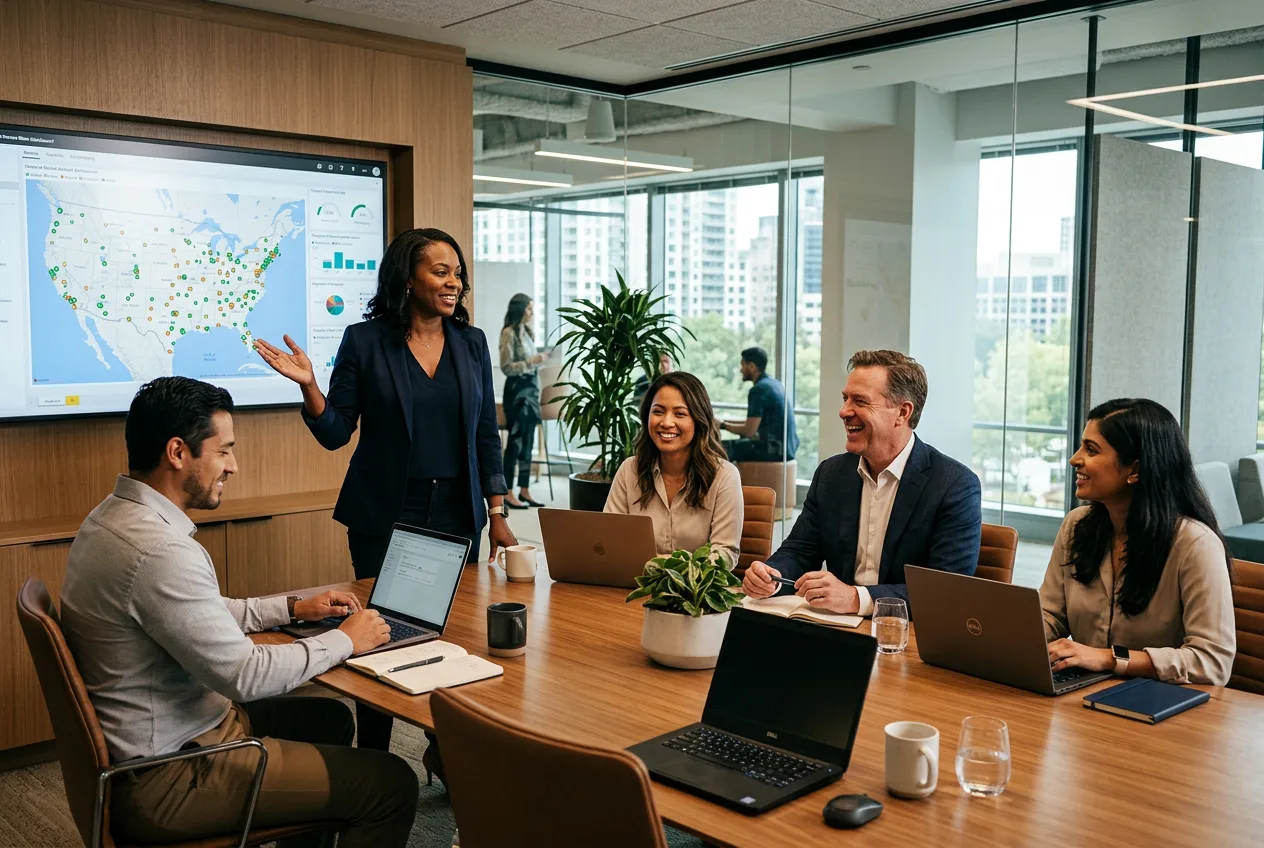 Leadership and sales team aligned on branch and regional performance