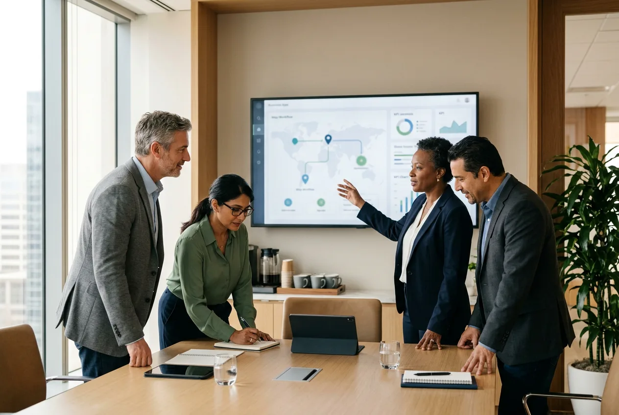 Leadership team using custom software for competitive advantage